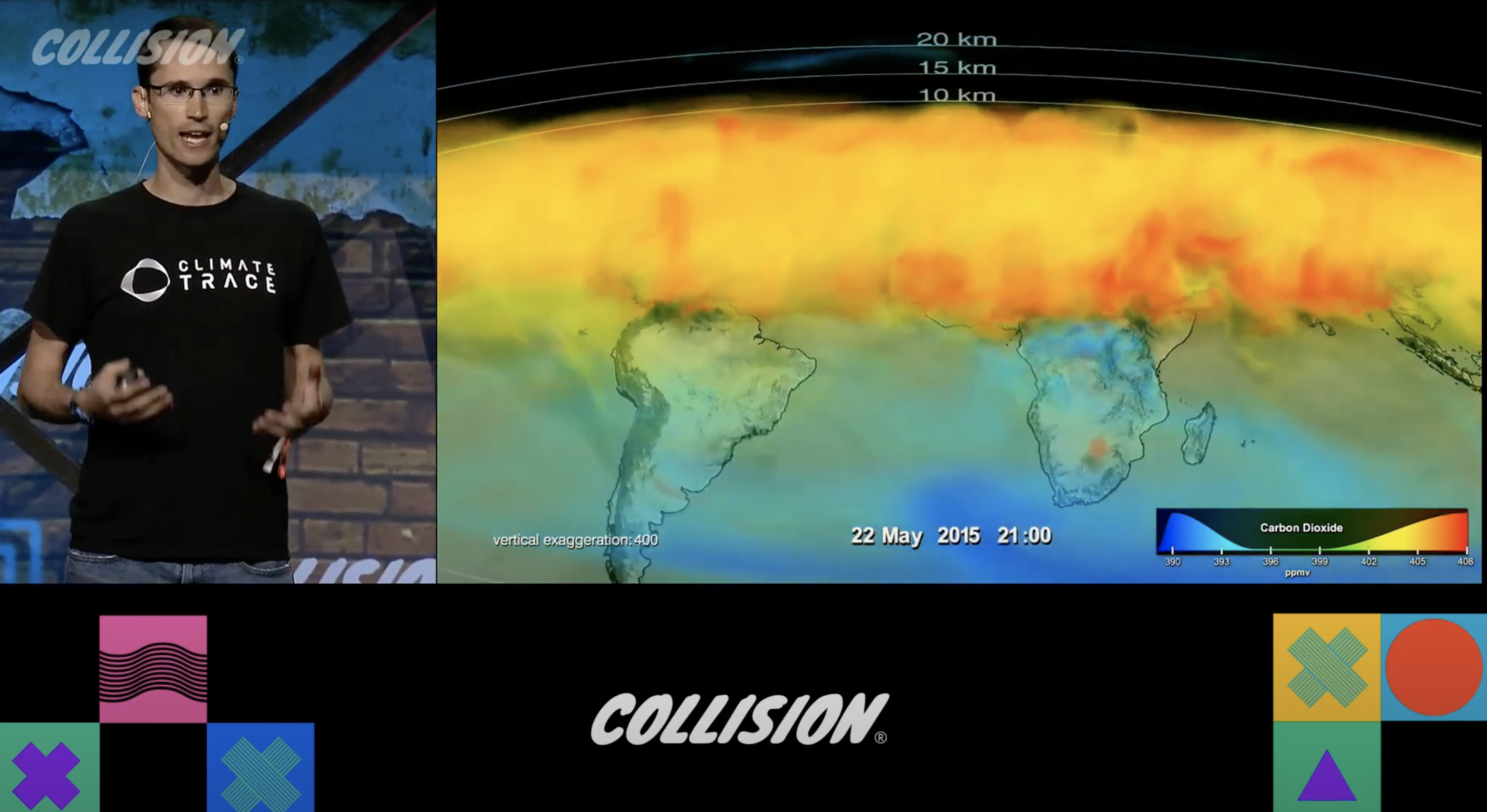Gavin McCormick speaking with image of emissions over the earth map