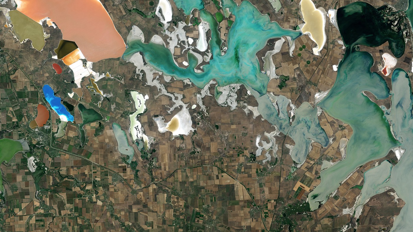Satellite view of land and water