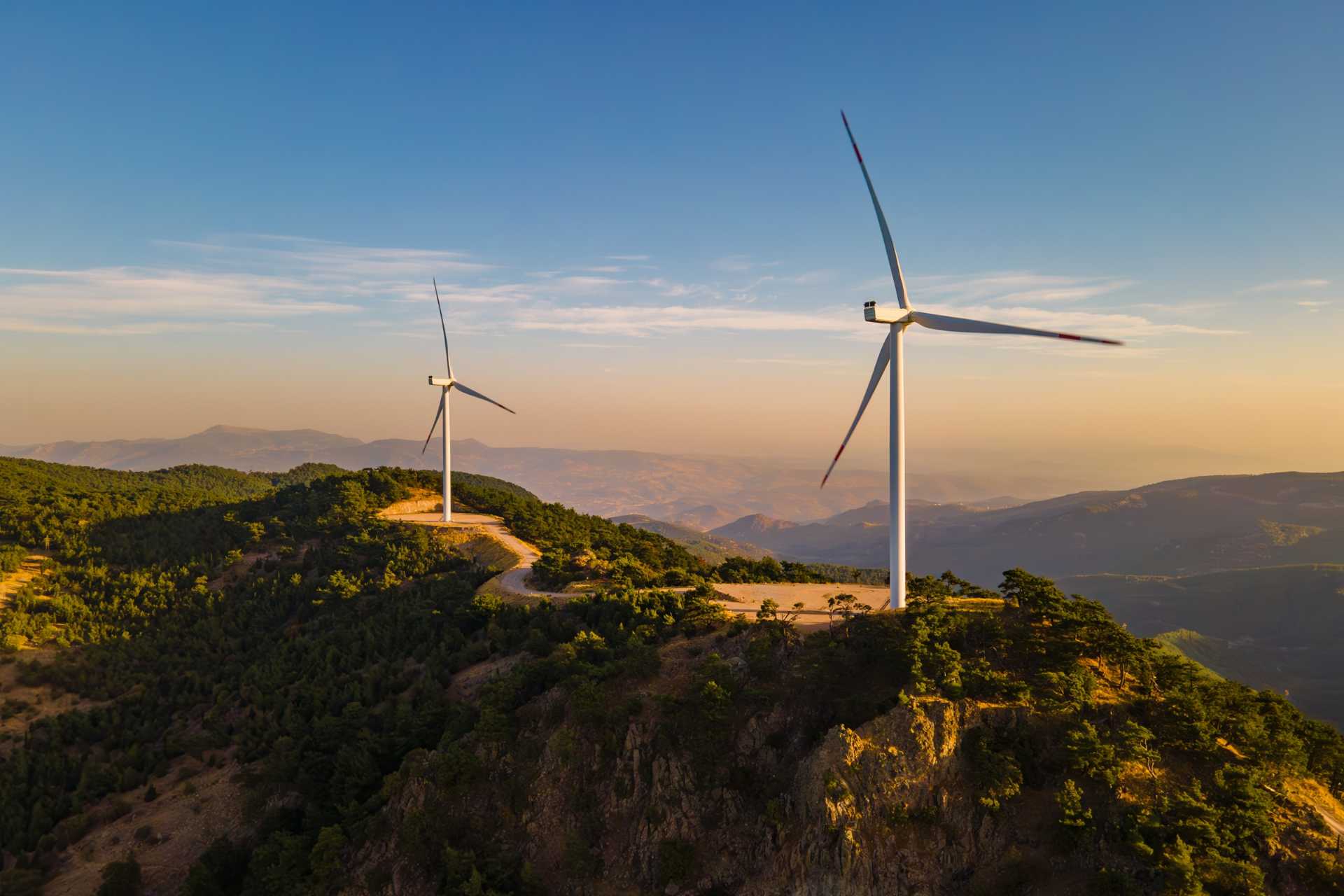 Wind turbines on a mountain