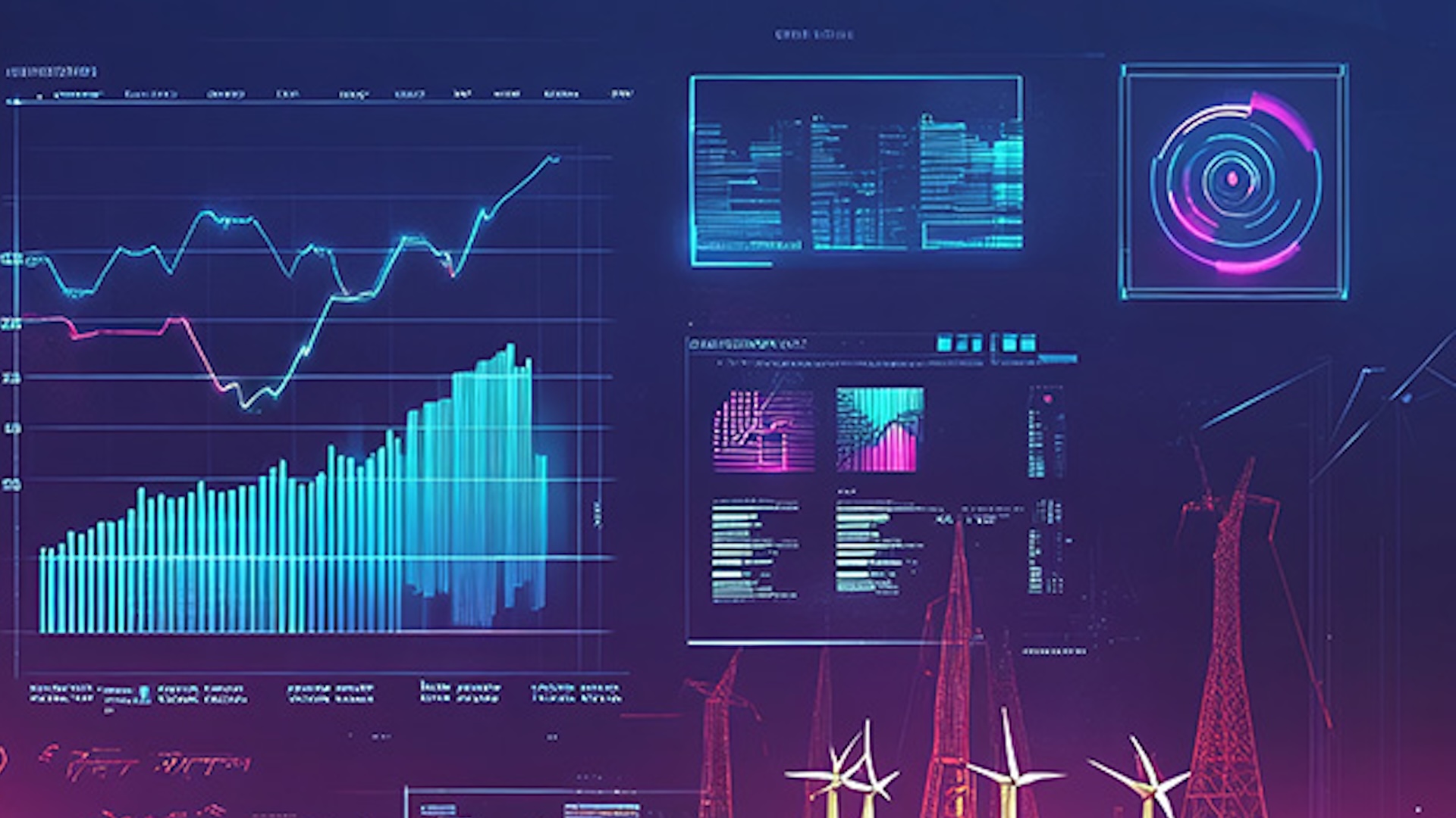 Graphic showing a dashboard of charts
